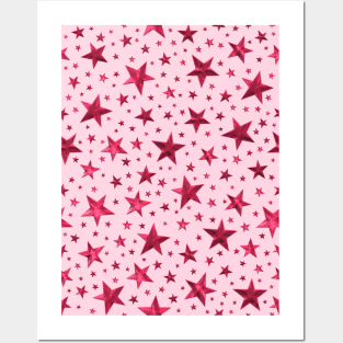 Pink Star Pattern Posters and Art